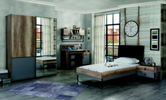 Modernes Jugendzimmer Set Bett Nachttisch Tisch Schlafzimmer Wandregal 6tlg. Neu