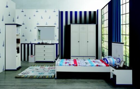 Kinderzimmer Komplett Set Bett Nachttisch Kleiderschrank Kommode Spiegel 6tlg