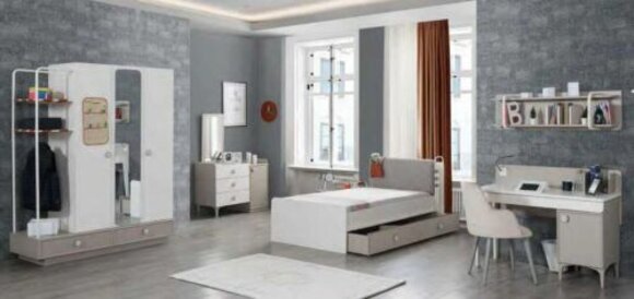 Design Jugendzimmer Komplett Kleiderschrank Kommode Schreibtisch 4tlg.