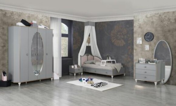 Kinderzimmer Design Set Bett Nachttisch Kommode Kleiderschrank 4 tlg.