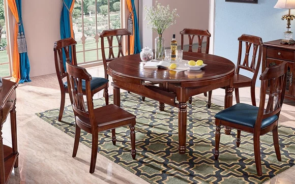 Garnitur Komplett Set Esstisch + 6 Stühle Esszimmer Gruppe Holz Tisch