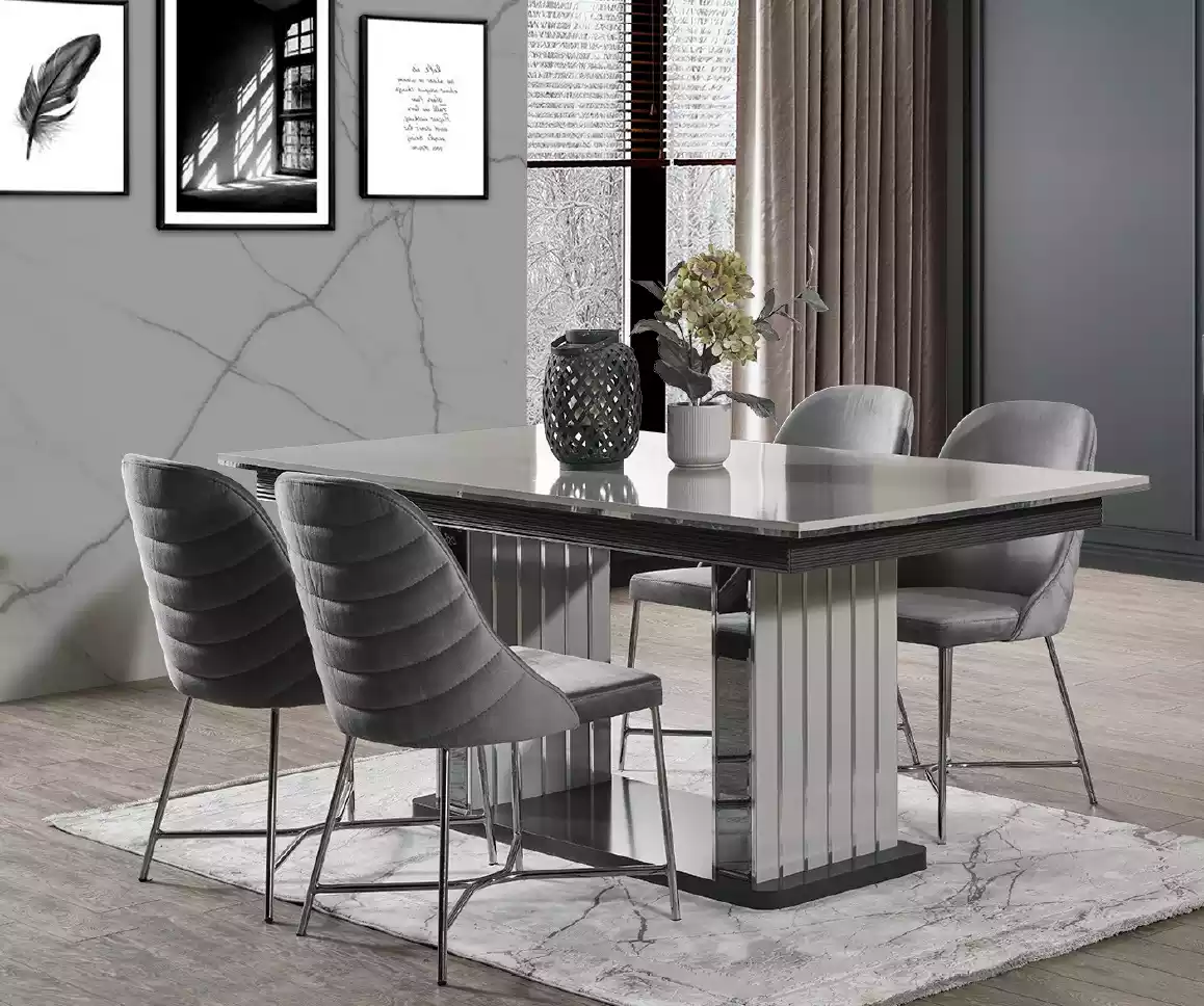 Luxus Esszimmertisch Stühle Essgruppe Holzmöbel Grau Komplette Möbel