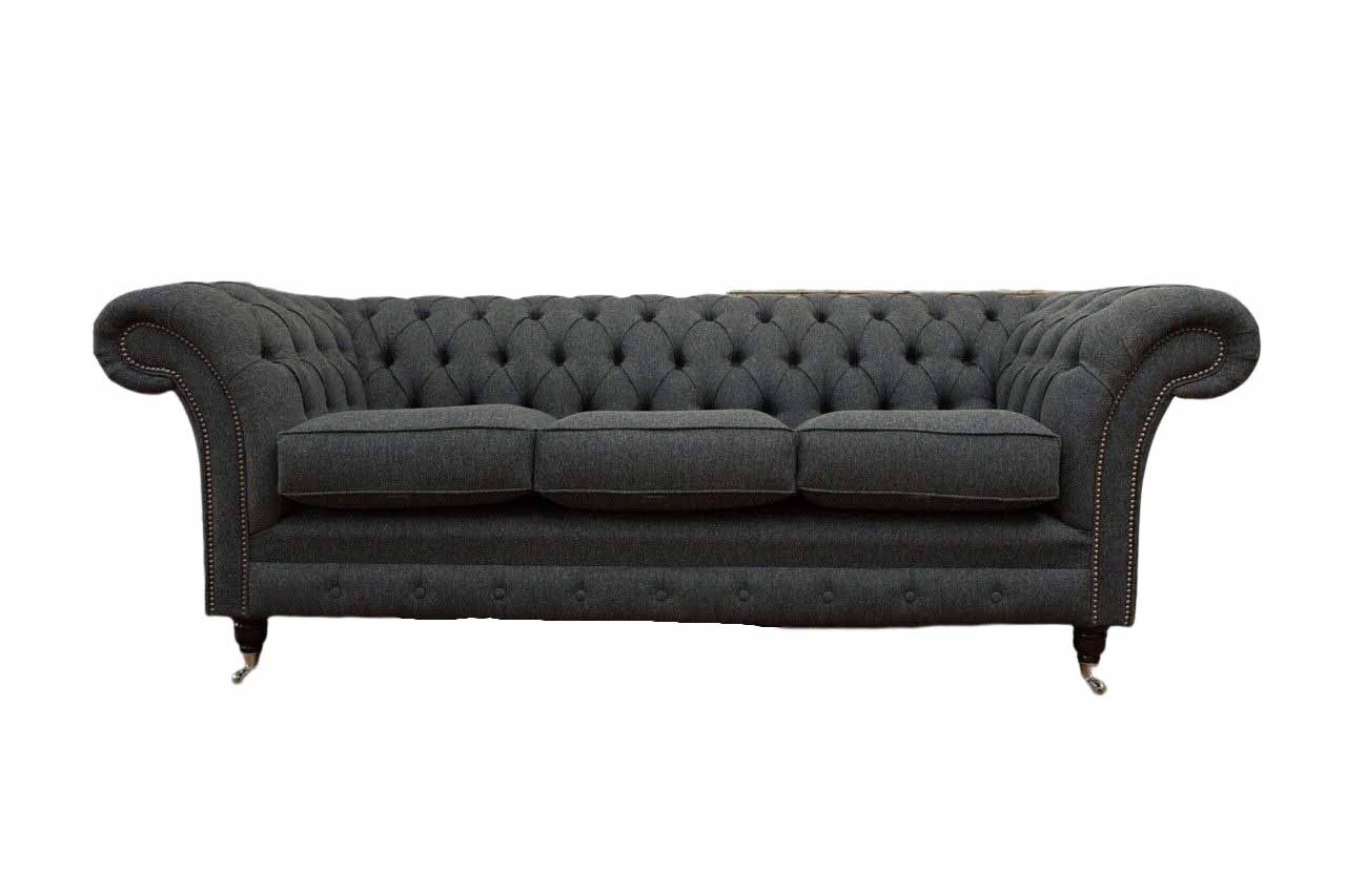 Chesterfield Textil Polster Design Sofa Luxus Couch Grau Sofa 3 Sitzer