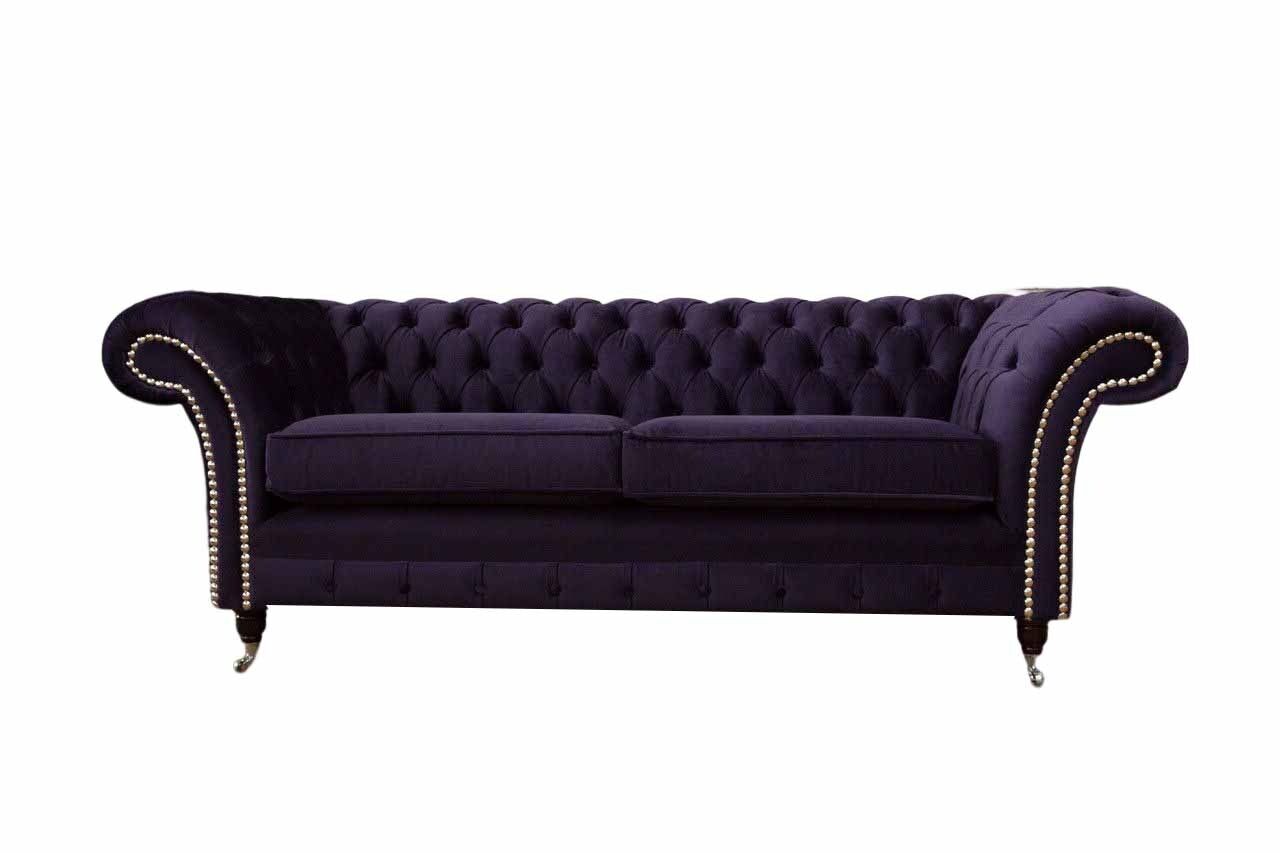Chesterfield englisch klassischer Stil Sofa Couch 3 Sitz Polster Lila 230cm