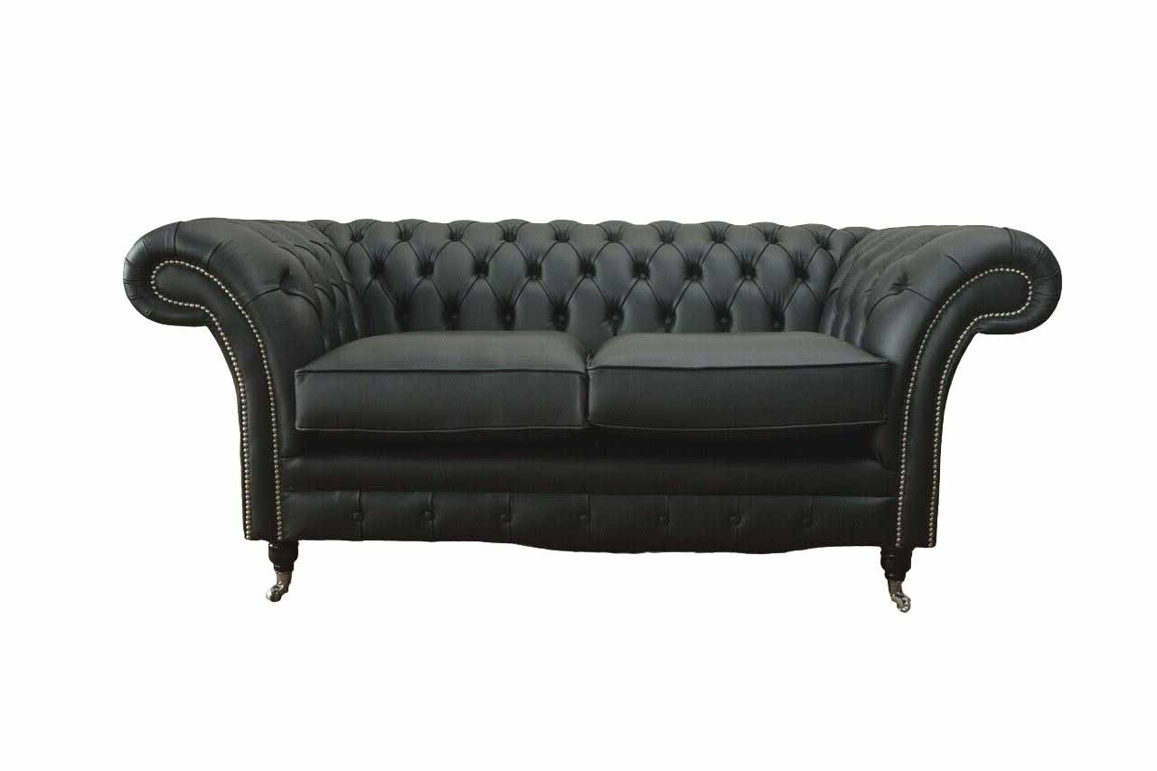 Sofa Luxus Textil Chesterfield Couch Sofas Polster 2 Sitzer Schwarz Leder9