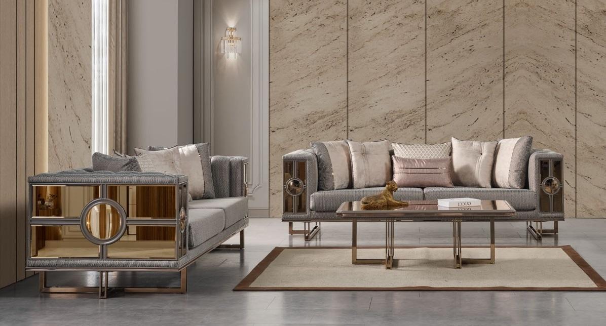 Sofagarnitur Dreisitzer Grau Luxus Sofa Sofas Modern Set Wohnzimmer