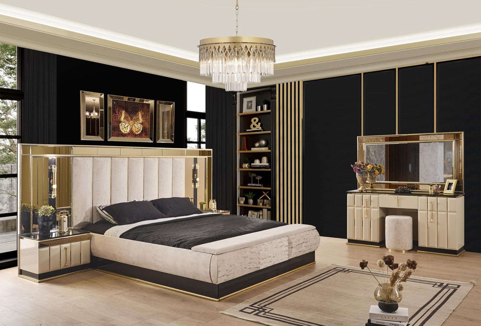 Luxus Schlafzimmer Set 4 tlg Bett 2x Nachttisch Schminktisch