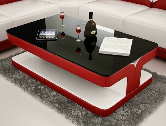 Sofatisch Design Wohnzimmer Leder Kaffee Glas Couch Polster Beistell Tisch