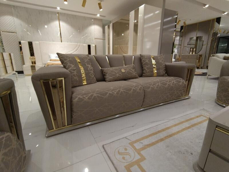 Sofa 3 Sitzer Textil Holz Modern Sofa Polster Couch Sofas Design Luxus Sofa