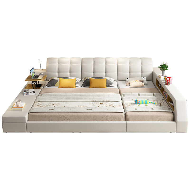 Design Leder Betten Hotel Doppel Ablage Regal 180x200 Multifunktions Grau Sofort