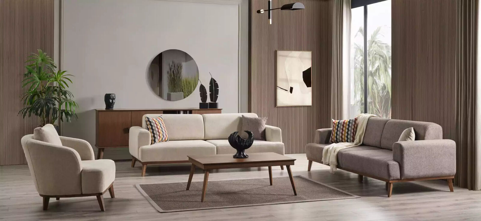 Sofagarnitur Sitzer Sofa Sessel Gruppe Set 4tlg Beige Möbel Neu