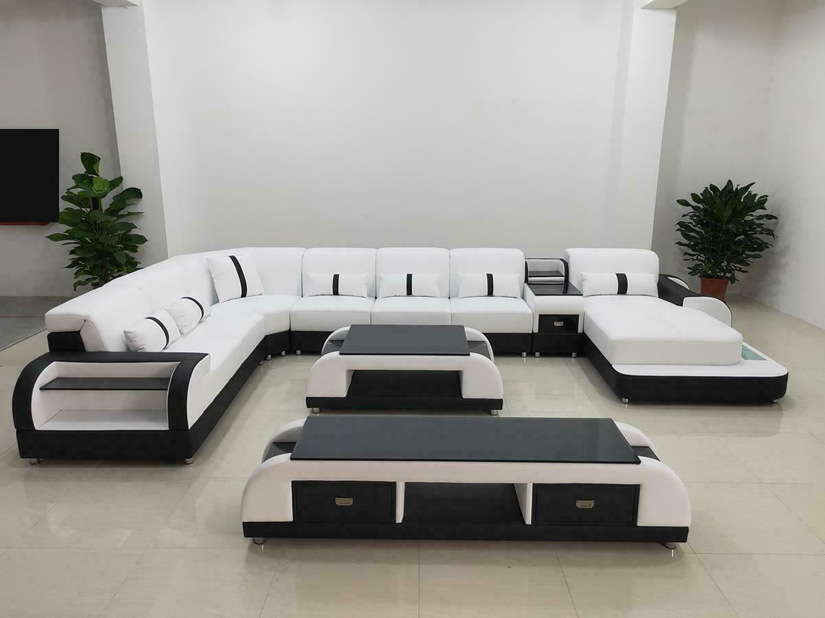 Wohnlandschaften Ecksofa Couch Garnitur Leder Polster Sitz Ecke Sofa USB Sound