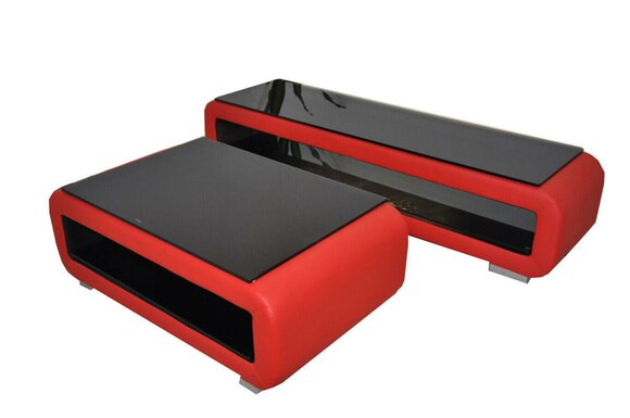 Designer Couchtisch Polster Leder Glas Moderner Tisch CT9010 + RTV TS1010 +USB