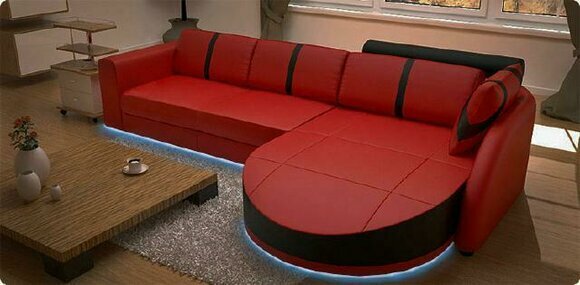 DESIGNERSOFA SCHLAFSOFA LEDERECKCOUCH mit USB LEDERSOFA ECKSOFA MIT BETTFUNKTION