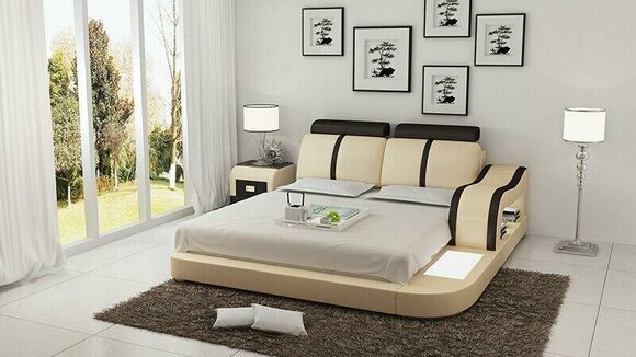 Design Bett XXL Big Betten Leder Hotel Polster 180x200 Multifunktion Regal USB