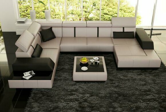 Ledersofa + USB Wohnlandschaft Sofa Ecksofa Eck Ledercouch Poster Ecke Couch Neu