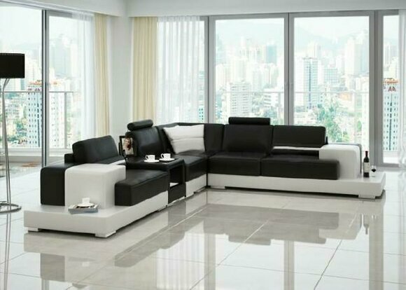 Ledersofa Ecksofa Sofa mit USB Design Sitz Polster Garnitur Wohnlandschaft 2725C