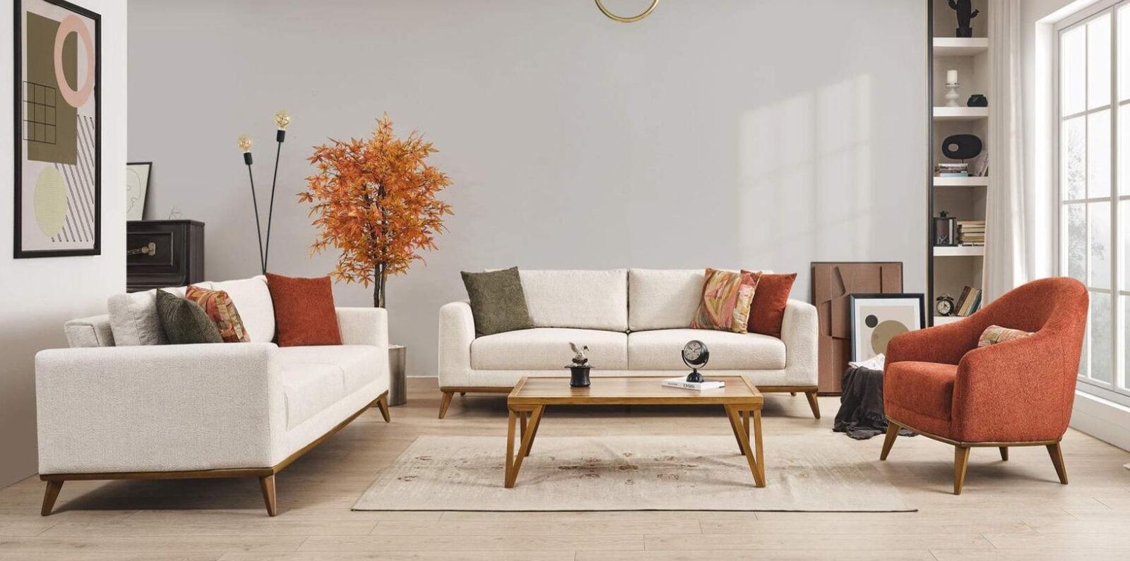 Stilvoll Wohnzimmer set Wohnzimmer set 3tlg. Modern Beige Couch 3+3+1