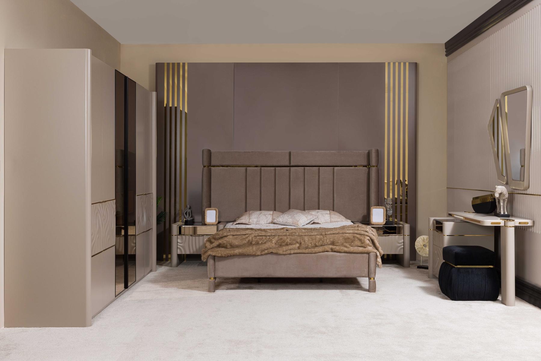 Schlafzimmer Set Bett 2x Nachttisch Kleiderschrank Schminktisch mit Spiegel 5tlg