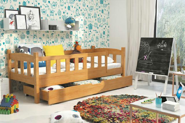 KINDERBETT Bett mit Bettkasten und Rausfallschutz JUGENDBETT Massivholz BETTEN