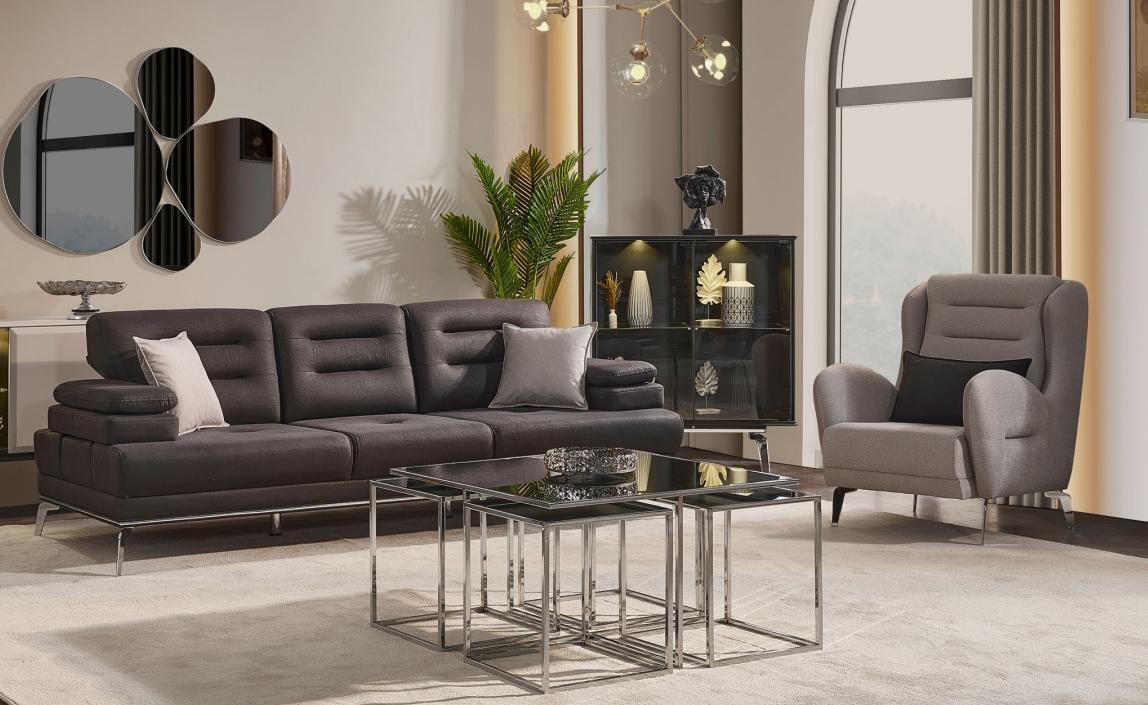 Sofagarnitur 31 Sitzer Garnituren Sofa Sessel Stoff Schwarz Modern Set