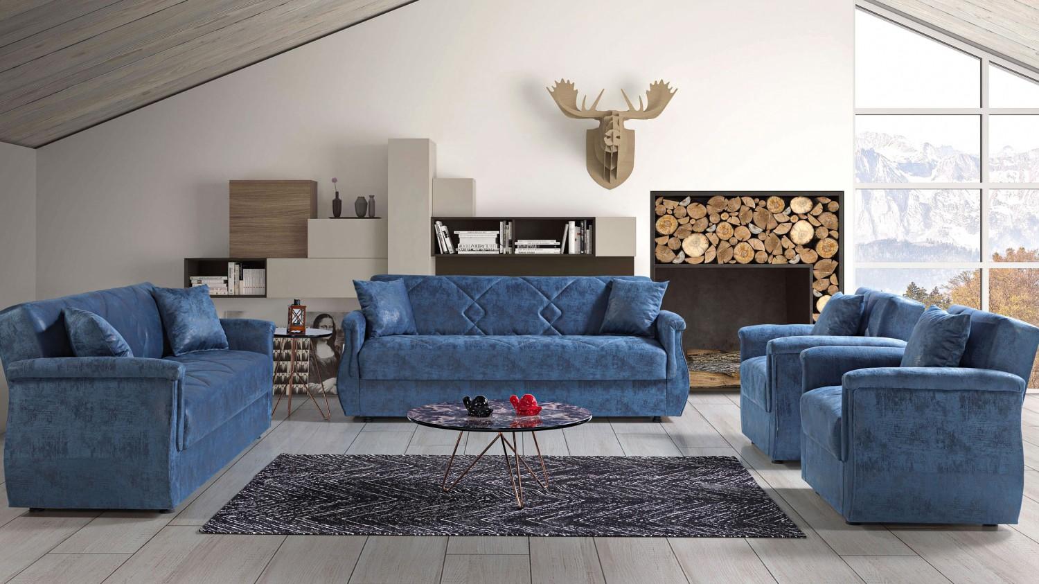 Sofagarnitur 3+2+1+1 Holz Wohnzimmer Luxus Sofa Modern Stoff Komplett