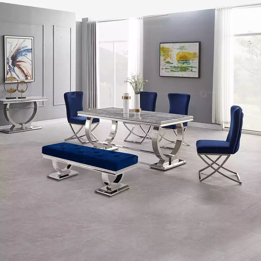 Luxus Esstisch Säulentisch Esstische Esszimmer Tisch Silber 200x100