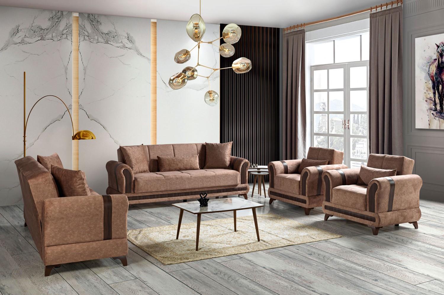 Sofagarnitur 3+2+1+1 Sitzer Wohnzimmer Set Textil Sofa Sessel Schlafsofa