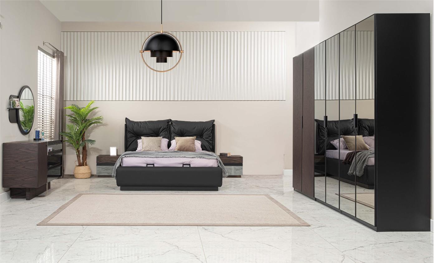 Doppelbett Garnitur Schlafzimmer Bett Nachttische Schwarz Set 6tlg