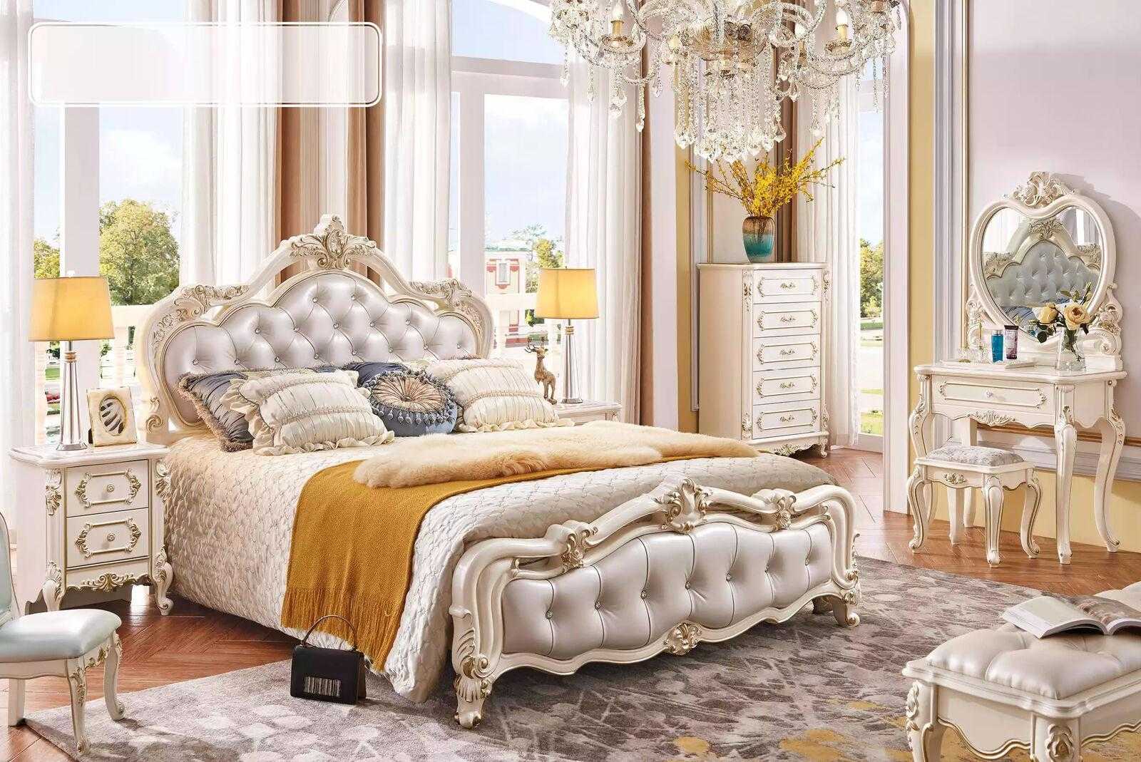 Schlafzimmer Set Bett 2x Nachttische Schminktisch Hocker Kommode 6tlg Luxus