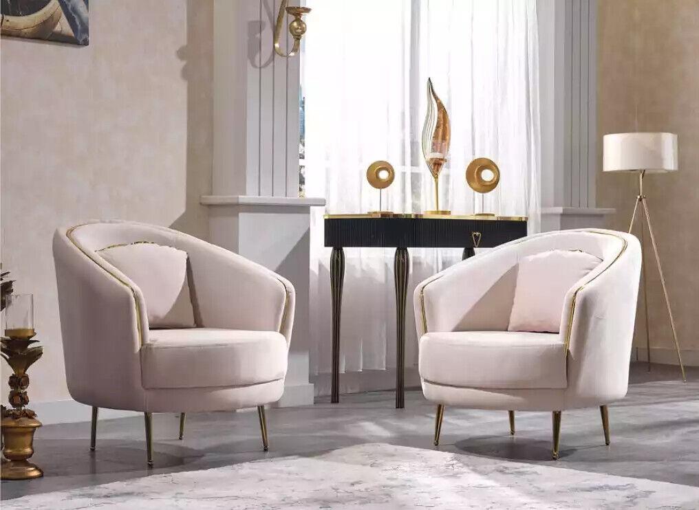 Moderner Sessel Wohnzimmer Einsitzer Designer Lounge Farbe beige Holz