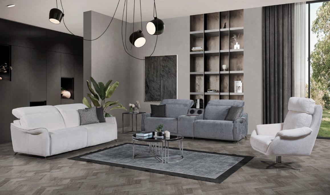 Luxuriöses Wohnzimmer Set 2x 3 Sitzer Sofas mit Musiksystem und Sessel