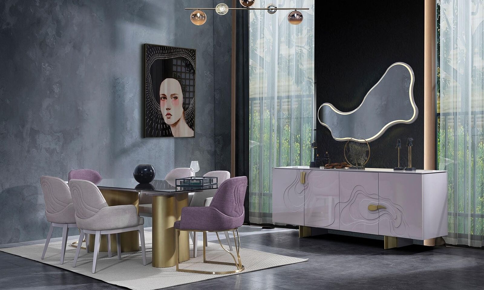 Essecke Esszimmermöbel Essgruppe Esstisch Set Esszimmer 9tlg Rosa Holz
