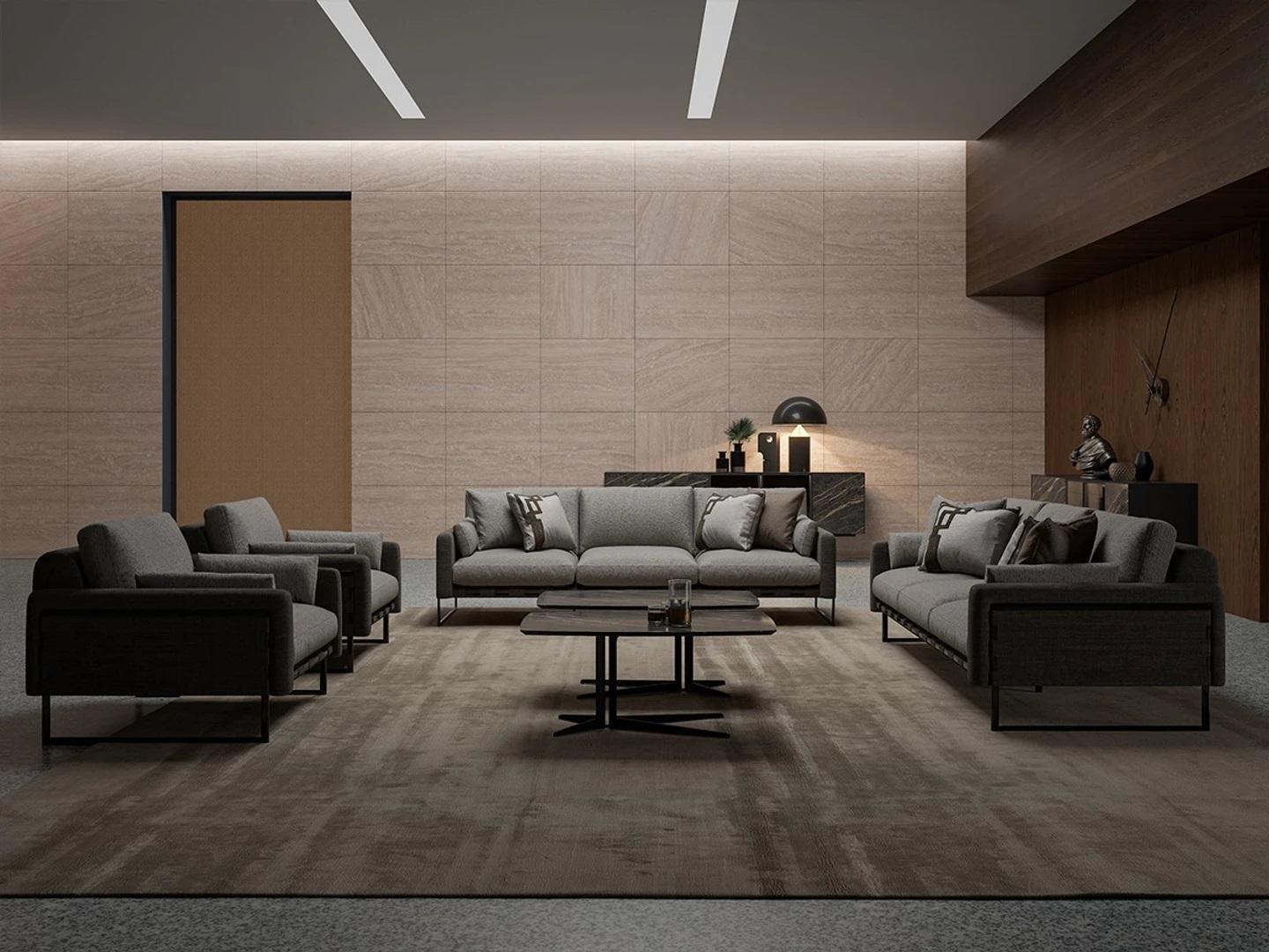 Luxus Grau Sofa Komplett 2x Dreisitzer Sofa 2x Sessel Wohnzimmer 2x Couchtisch