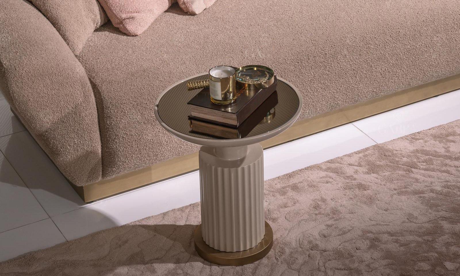 Beistelltisch Kaffeetisch Sofatisch Couchtisch Beige Wohnzimmer Glas