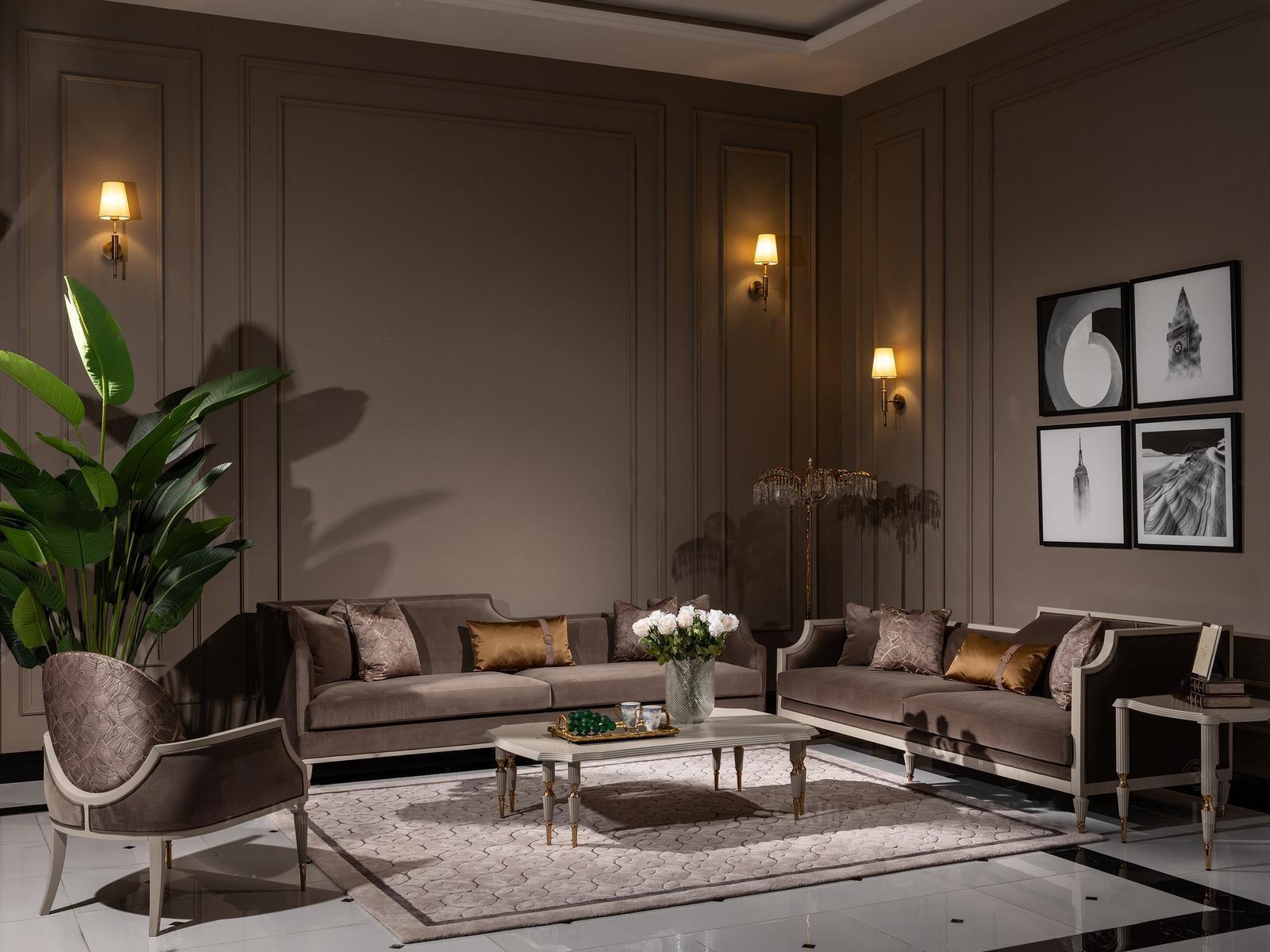 Couchgarnitur Viersitzer 4 Sitz Couchtisch Stoffsofa Sessel Braun 4tlg