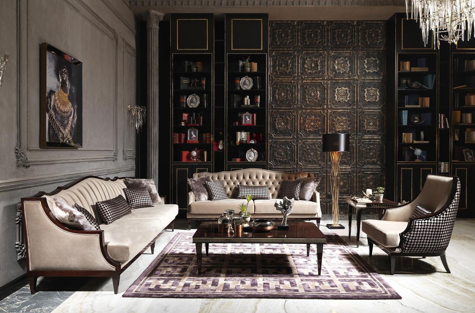 Couchgarnitur Viersitzer Dreisitzer Sessel Grau Stoffsofa Polstersofa