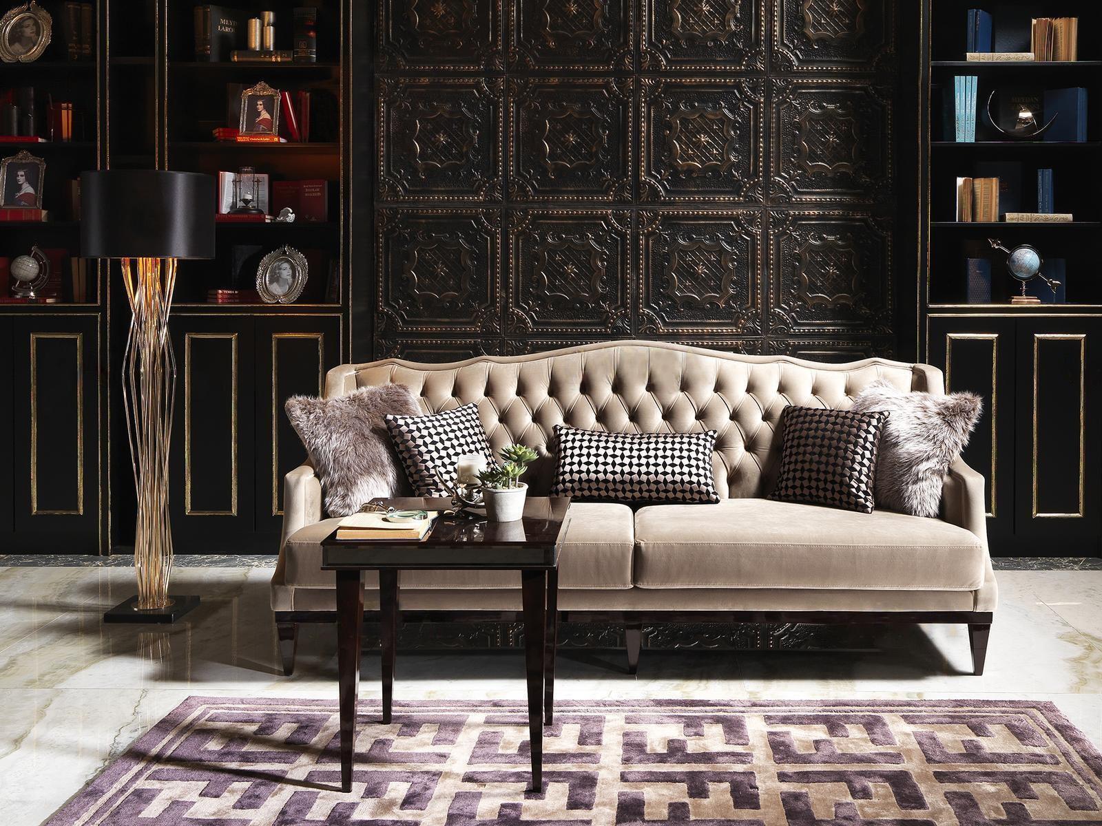 Garnitur Sofa 3 Sitzer Beistelltisch Chesterfield Polstersofa Grau