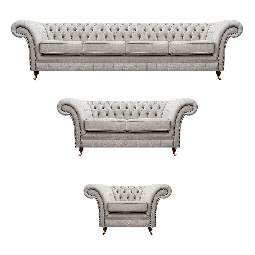 Chesterfield Grau Set Luxus Polstermöbel Sofas Komplett Wohnzimmer