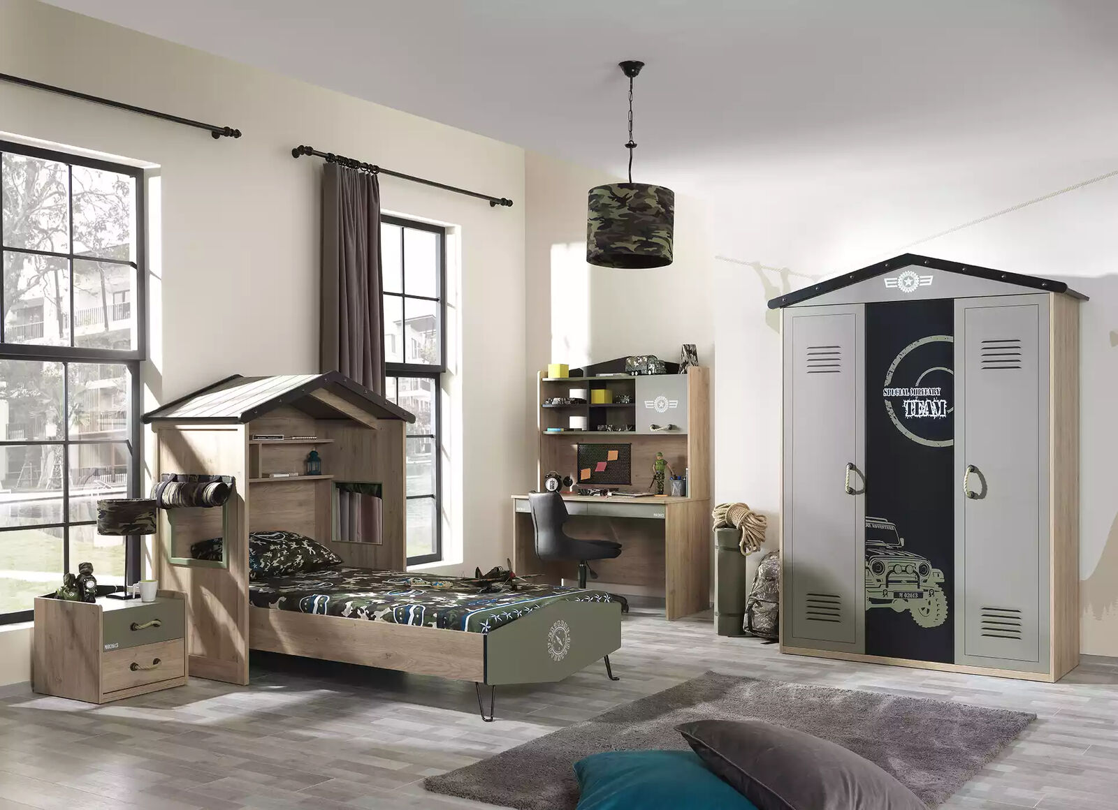 Kindermöbel Luxus Kinderzimmer Garnitur Bett Grün Bettrahmen 5tlg