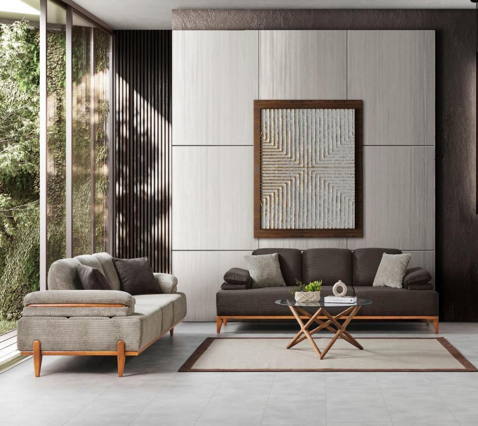 Stilvolle Sofagarnitur Designer Stoffsofa Polstersofas Holzgestell Möbel