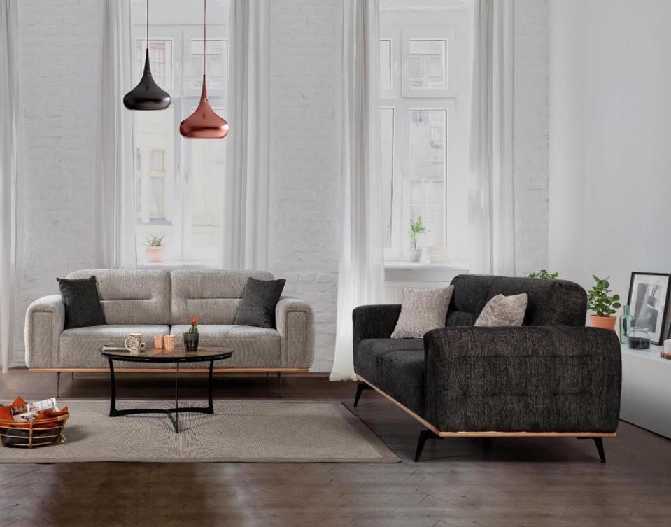 Moderne Graue Couchgarnitur 2x Dreisitzer Luxuriöse Polster Sofas 2tlg