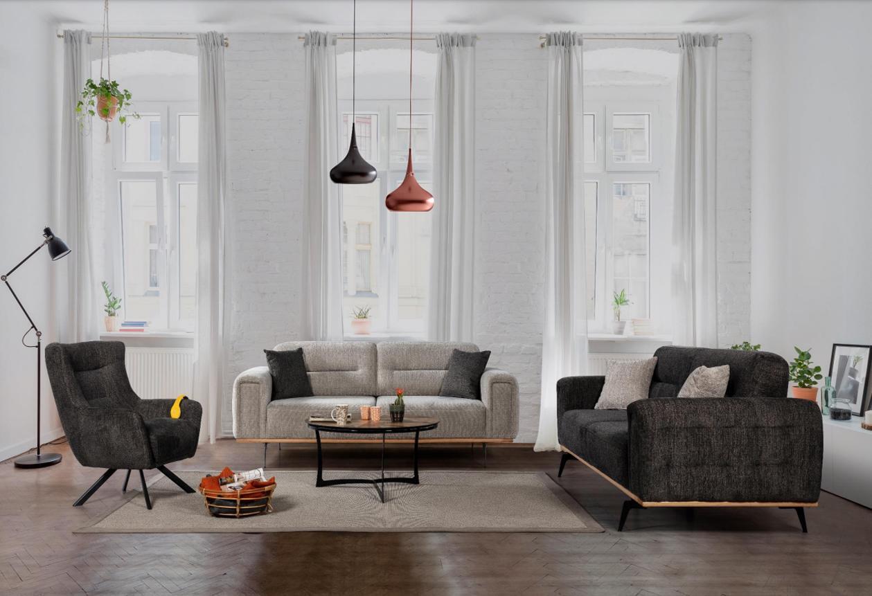 Schwarz-Graue Sofagarnitur Luxuriöse Stoffsessel Moderne Wohnzimmer Möbel