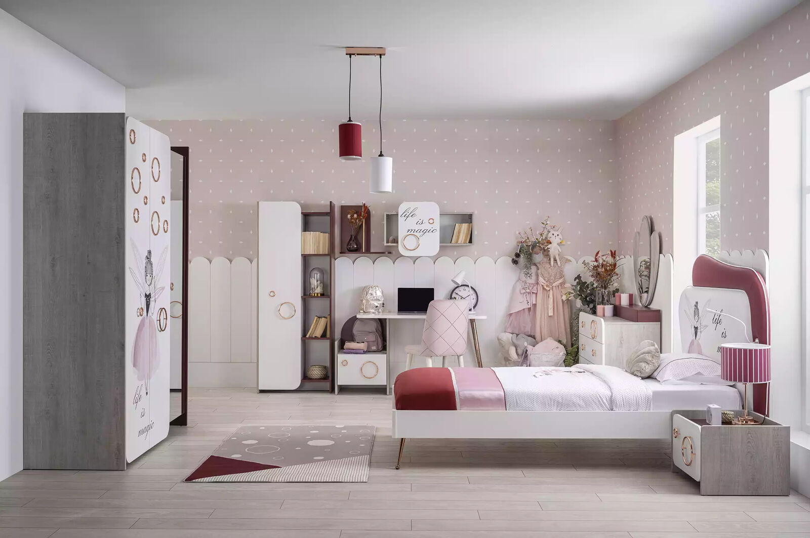 Luxus Kinderzimmer Set Bett Schrank Regal Kinder Möbel Mädchen 8tlg