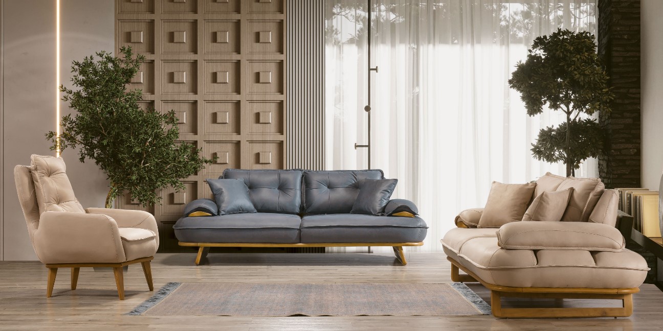 Stilvolle Grau-Beige Wohnzimmer Sofagarnitur Designer 3+3+1 Sitzer 3tlg