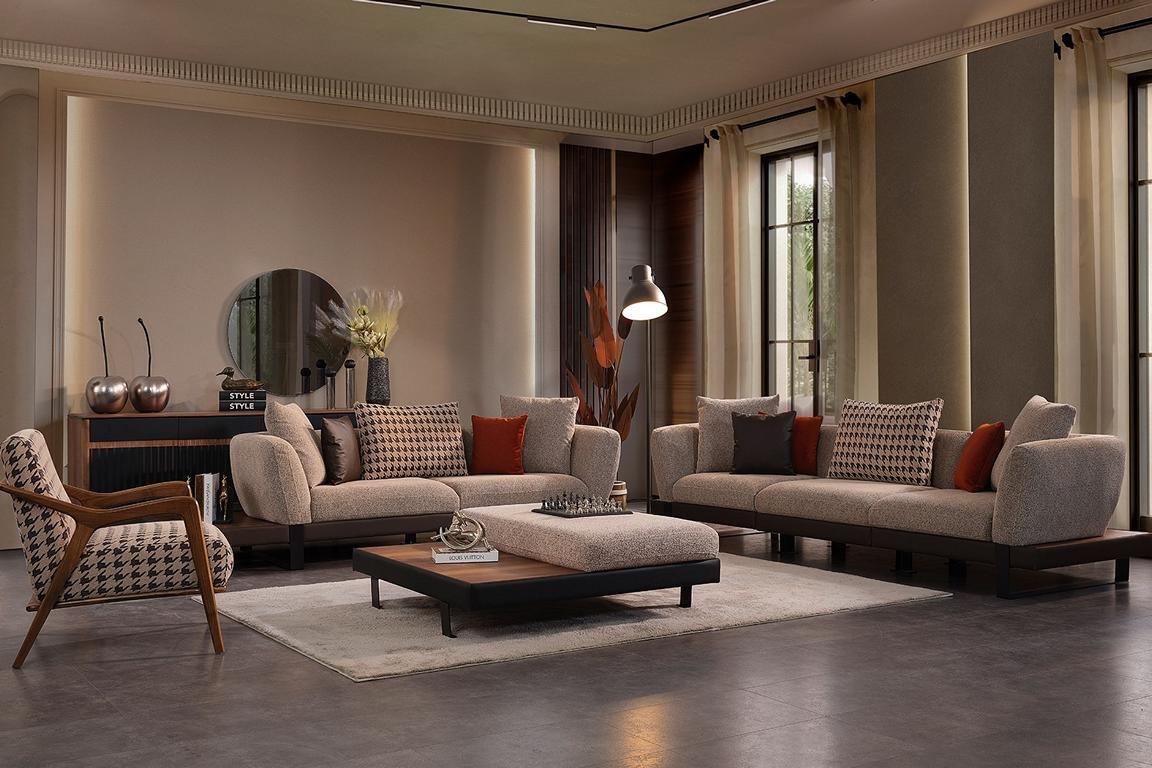 Dunkel-Beige Sofagarnitur 4 Sitzer Zweier Luxuriöser Wohnzimmer Sessel