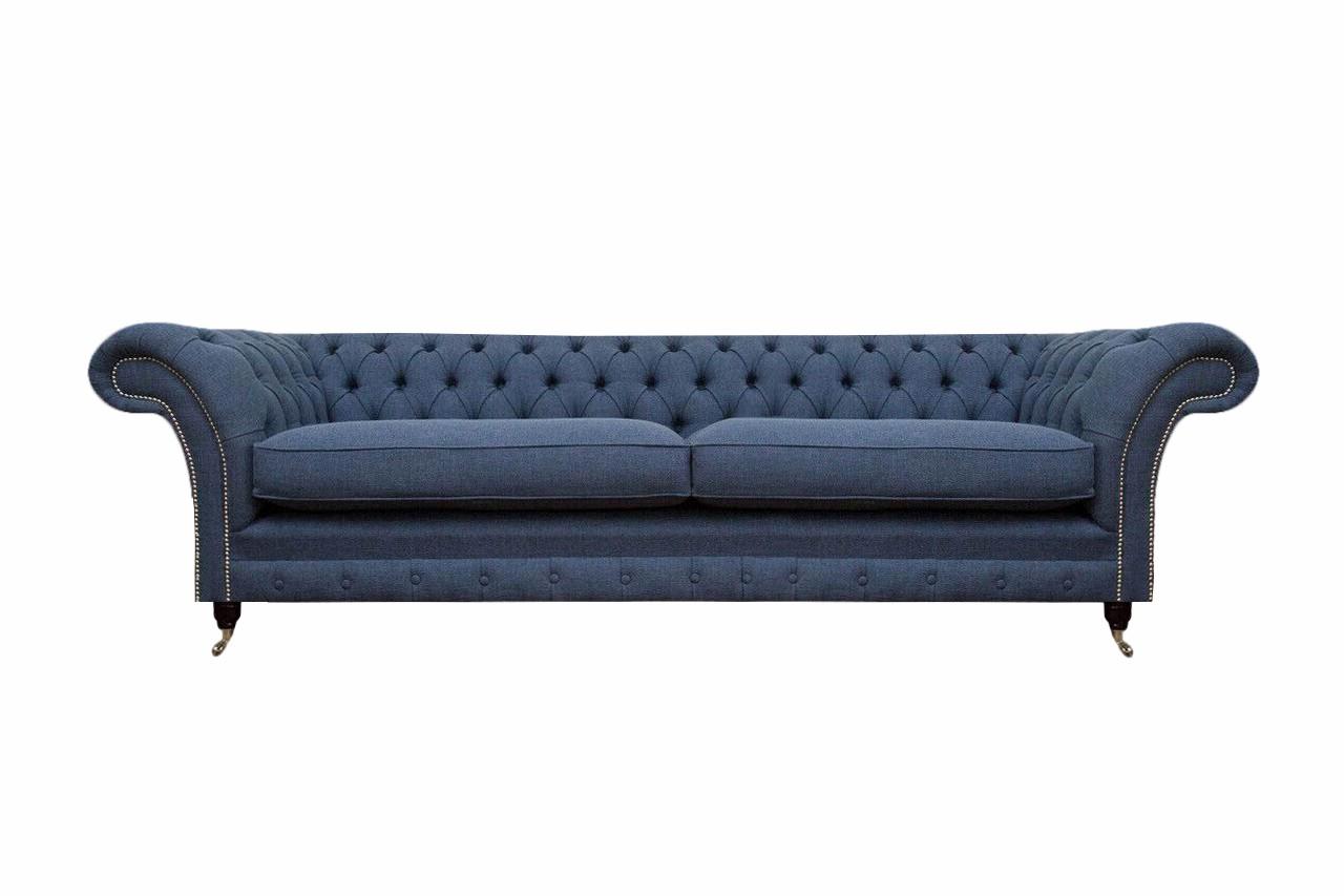 Luxus Sofa Couch Zweisitzer Blau Textil Stoff Wohnzimmer Chesterfield