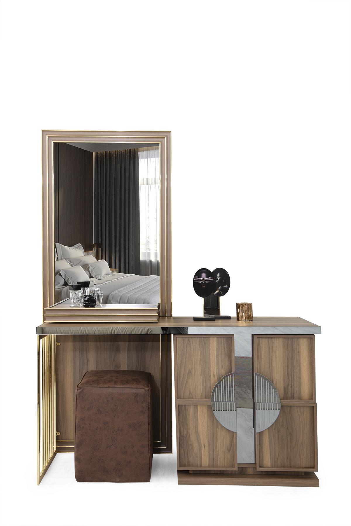Stilvolles Schlafzimmer-Set, luxuriöser Schminktisch mit Spiegeldesign, neu