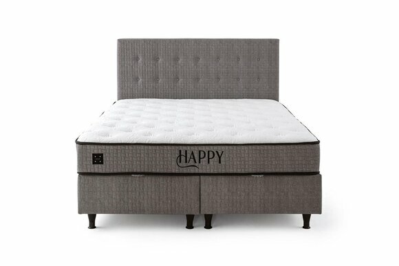 Schickes Graues Doppelbett Designer Rechteckiges Textilbett Polsterbett
