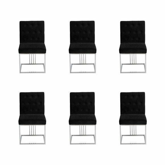 Schwarzer Esszimmer 6x Stühle Lehnstuhl Designer Möbel Essstühle Edelstahlstuhl